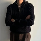 AIDASE  -  Zipper High Neck Long Sleeve Knitted Sweater Men's Casual Fashionable Versatile White Outerwear Comfortable Lazy Style Overhead aidase-shop