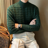AIDASE  -  Mr. NR Briti Sle  Color f High Collar Knitted Long Sve Wave Pattern Elastic Base irt Sweater for Men Casual aidase-shop