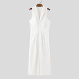 AIDASE  -  Men Jumpsuits Solid Color Lapel Sleeveless Button Male Rompers Streetwear Loose Fashion Casual Overalls Men S-5XL aidase-shop