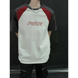 24.43Aidase Summer New High Street Trendy Splicing Round Neck Short Sleeve Men and Women Retro Letter Printed Loose Casual T-shirt Top y2k aidase-shop