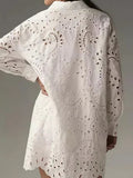 AIDASE  -  Loose Large Size Embroidered Hollow out Spring Shirt Pure Color Collar Women's Top Fashionable Slim Fit Cotton Polyester Blend aidase-shop