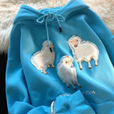 AIDASE  -  Soft Girl Cute Plush Lamb Tees Couple Hoodie Men Women Cartoon Flocking Hoody Spring Autumn Loose Vintage High Street Top aidase-shop