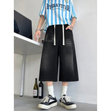 AIDASE  -  Loose Fit Cropped Jeans Elastic Drawstring Waist Stretch Denim Casual Wear Comfort Men Baggy Denin pants man Fashion Trendy aidase-shop