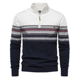 AIDASE  -  European New Fashion Men Color-coded Striped Stand Collar Half Zipper Long Sleeve Casual Trendy Simple Knitted Sweater Pullovers aidase-shop