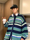 AIDASE  -  Japanese Vintage Striped Sweater Retro Contrasting Striped Cardigan Sweater Men's Spring Autumn Loose Lazy Style Knitted Jacket aidase-shop