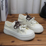 AIDASE  -  Hot Sale Women Thick Sole Canvas Shoes Vintage Fashion Students Breathable Lace-Up Sneakers Platform Black Sports Shoes aidase-shop