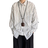 AIDASE  -  Loose Long Sleeve Men's Shirt Retro Vertical Stripes Color Block Spring Outerwear Casual Style Breathable Cool Sensation aidase-shop