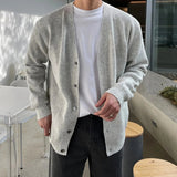 AIDASE  -  Fashionable V-Neck Knitwear Men's Loose Fit Solid Color Autumn New Style Casual Versatile Open Cardigan Sweater Jacket aidase-shop