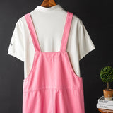AIDASE  -  Men Pink Bib Overalls Casual Adjustable Suspenders Jumpsuits Y2K Loose Straight Pants aidase-shop
