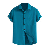 AIDASE  -  Male Summer Hawaii Solid Shirt Short Sleeve Pocket Turn Down Button Shirt Tops Fashion Wrinkle-Free Business Casual Shirt aidase-shop
