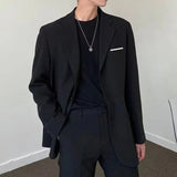 AIDASE  -  Casual Men's Suit Jacket Spring Autumn Black Business Formal Korean Trendy Lightweight Mature Single Button Polyester Viscose aidase-shop