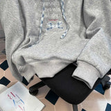 AIDASE  -  American Style Patchwork Women Hooded Sweatshirt Spring Autumn Letter Bow Embroidery Loose Pullovers Lady Hoodies aidase-shop