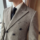 Aidase British Style Men Double Breasted Slim Fit Blazer  New Houndstooth Slim Fit Suit Jacket Formal Business Wedding Dress Jacket aidase-shop