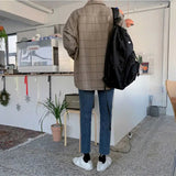 AIDASE  -  Winter Thick Woolen Plaid Shirt Men's Casual Loose Korean Elegant Woolen Long Sleeved Shirt Vintage Warm Lapel Button Jacket aidase-shop