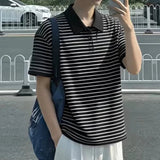 AIDASE  -  Red Striped Polo Shirt Short Sleeve Loose Fit Summer Slimming Turn Collar T-Shirt Premium Feeling Fitness Sport Sweatshirt aidase-shop
