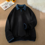 Aidase 2025 Spring Korean Style False Two-piece Sweatshirt Youth Wind Colour Collision Lapel Men's Sweatshirt Polo Shirt Couple Tops