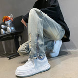 AIDASE  -  Bottom Zipper Hole Men's Jeans American High Street Ripped Denim Baggy Jeans 2025 Man Design Sense Casual Straight Long Pants aidase-shop