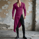 AIDASE  -  Men Irregular T Shirt Solid Color V Neck Short Sleeve Long Style Tee Tops Streetwear 2025 Fashion Casual Men Clothing aidase-shop