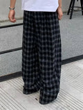 AIDASE  -  Retro Bla White Plaid Loose Straight Leg Casual Pants Men Women Comfortable Drapey Long Trousers Casual Sle Workwear aidase-shop