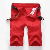 AIDASE  -  New Red Men's Jeans Shorts Pleats and Holes Decorated Shorts Men Blue White Black Blue Red Denim Shorts，Asian Size aidase-shop