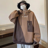 Aidase Autumn Winter Casual Men's Loose Sporty Cool Boys Soft Hoodie Pullover Shirt Top Versatile Pocket Solid Patchwork Letters aidase-shop