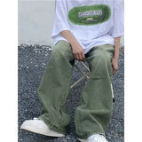 AIDASE  -  Green Washed Loose Straight Leg Jeans Men Women Style Retro American New Model Street Fashion Long Pants for All Seasons