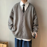 Aidase Man Clothes V Neck Solid Color Black Knitted Sweaters for Men Plain Cardigan Jacket Coat  Wool Japanese Harajuku Fashion A aidase-shop