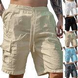 AIDASE  -  cotton and linen tooling shorts, drawstring elastic waist, multi-pocket breathable five-point casual pants aidase-shop