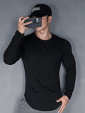 AIDASE  -  New Spring And Autumn Male Sports Leisure Running Fitness Exercise Cotton Elastic Solid Color Long Sleeve Base T-Shirt aidase-shop