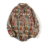 AIDASE  -  Japanese Retro Ethnic Style Brushed Plaid Shirt Men's Spring Loose Casual Long-sleeved Full print Shirts Coat Woolen Harajuku aidase-shop