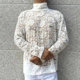 AIDASE  -  Winter New Male Lace Hollow-out Long-Sleeve T-Shirt American Retro Fashion Trendy High Street Loose Casual Niche Men's Top aidase-shop