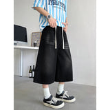 AIDASE  -  Loose Fit Cropped Jeans Elastic Drawstring Waist Stretch Denim Casual Wear Comfort Men Baggy Denin pants man Fashion Trendy aidase-shop