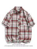 AIDASE  -  Loose Summer irt Retro Plaid Oversize Men Women ort Sve Casual Couple Top Trendy Thin Material Flip Collar Other Scene aidase-shop