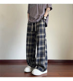 AIDASE  -  Men's Plaid Casual Pants Loose Straight Hong Kong Style Spring Autumn New Fashion Comfortable Breathable Men's Trousers aidase-shop