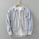 Aidase Stylish Vertical Striped Patchwork Cotton Shirt for Men Spring Long Sleeve Blouse for Youth Male Handsome Cool Casual Loose Tops aidase-shop