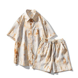 AIDASE  -  Summer New Men's Sets Single Breasted Lapel Short Sleeve Shirt Drawstring Straight-leg Men Shorts Trend Male Suit