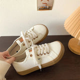 AIDASE  -  Girls White Light Brown Sneakers Designer Canvas Shoes Women Low Top Sneakers Wide Toe Lace Up Trainers Shoes Comfortable aidase-shop