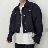 AIDASE  -  Trendy Fashionable Casual Short Jacket for Men Vintage Lapel Outwear Korean Crop Coats All-match Male Long Sleeve Streetwear aidase-shop
