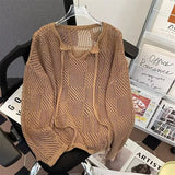 AIDASE  -  Loose Elastic Hollow Out Slightly Transparent Knitted Pullover Sweater Men Fall V-neck Long Sleeve Knit Shirts Streetwear aidase-shop