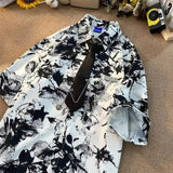 AIDASE  -  Men's Short Sleeved Shirt Tie Unique Contrasting Printed Design Top American High Street Style Male Clothing aidase-shop