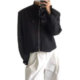 AIDASE  -  Fashionable Retro Zipper Collar Men's Jacket Short Loose Shoulder Padded Aircraft Style Casual Outerwear Spring Autumn New Korea aidase-shop