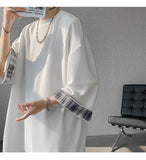 AIDASE  -  Spring Summer Men's Ice Silk T-shirts Women Oversized Plaid T-shirt Korean Style Casual Seven sleeves T-Shirt Male aidase-shop