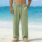 AIDASE  -  Men's Linen Textured Beach Pants Loose Fit Drawstring Casual Trousers with Side Pockets aidase-shop