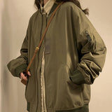 AIDASE  -  Preppy Simple Oversize Jacket Female Design Niche Korean Grunge Spring Autumn Coat Stand Collar Black Baseball Uniform Jacket aidase-shop