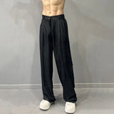 Aidase Mens Trendy Drapey Thin Loose Slimming Wide-Leg Pants Gender-Neutral Casual Solid Color Ice Silk Suit Straight Pants Unisex aidase-shop