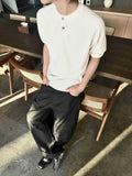 AIDASE  -  New Simple Men's Short Sleeved T-shirts Round Neck Button Design Casual Menswear Solid Color Loose Male Pullover Tee 9W3225 aidase-shop
