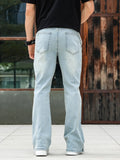 AIDASE  -  Men Light Blue Solid Color Casual Simple Daily Trendy Floor Length Flared Denim Trousers American Style Four Seasons Jeans Pants aidase-shop