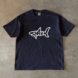 AIDASE  -  Men's Navy Blue Shark iti Print T-shirt Casual Loose Short Sleeve Crew Neck Streetwear Tee aidase-shop