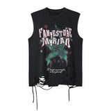 AIDASE  -  Graffiti Pure Cotton Sleeveless Ripped T-shirt Men Streetwear Hip Hop Punk Gothic Loose Hole Tank T Shirts Women Oversize Tshirt aidase-shop