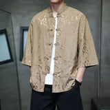 AIDASE  -  Chinese Style Thin Light Luxury Retro Men National Trend Large Size Loose Ice Silk Shirt Men's Jacquard Fashion Trend Tang Suit aidase-shop